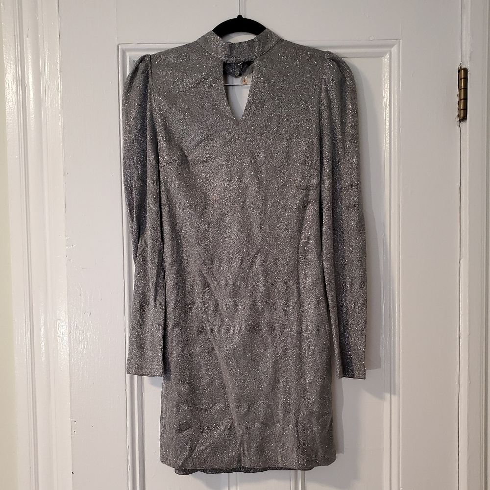 Honey Punch Silver Sparkly Party Dress